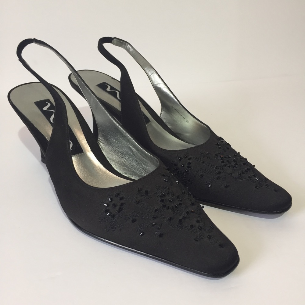Nina Beaded Point Toe Heels Black Size 8M